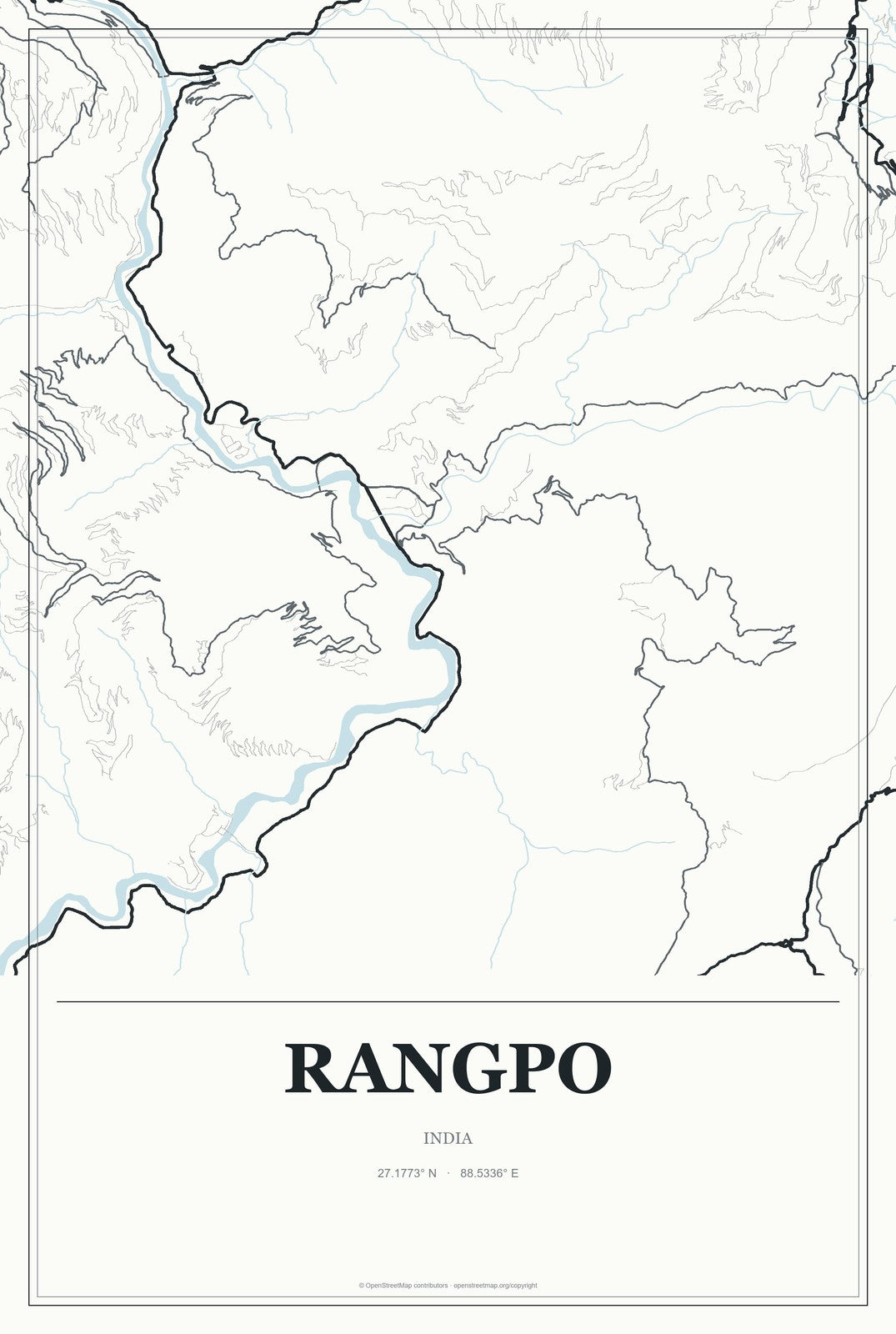 Rangpo, India City Map Aluminum Sign in Gallery Air style