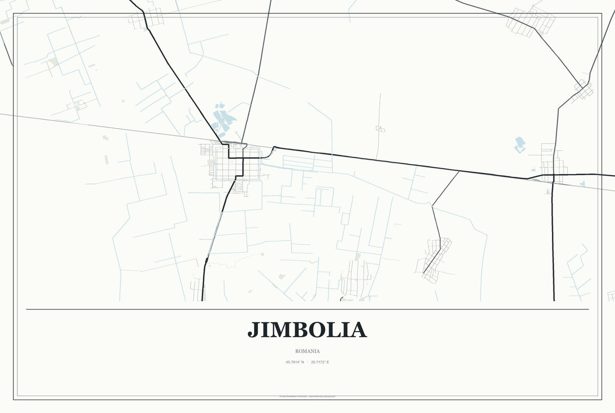 Jimbolia, Romania City Map Aluminum Sign in Gallery Air style