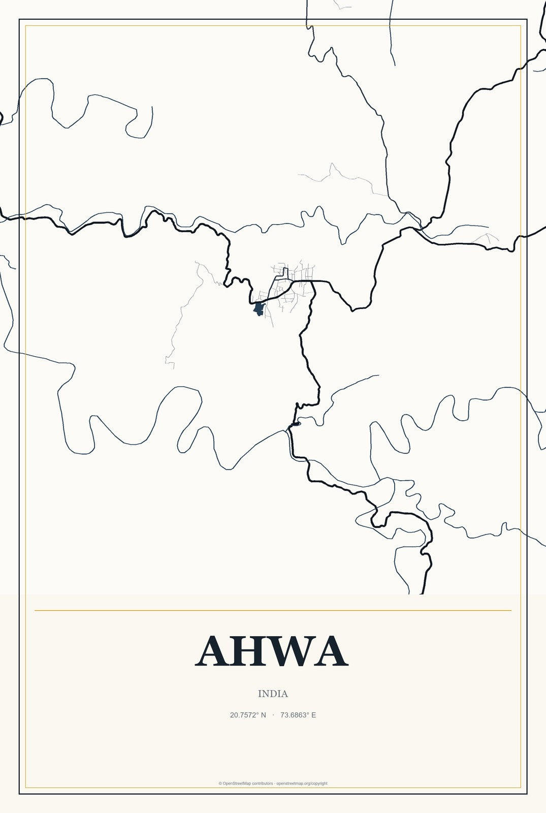 Ahwa, India City Map Aluminum Sign in Citrine Modern style