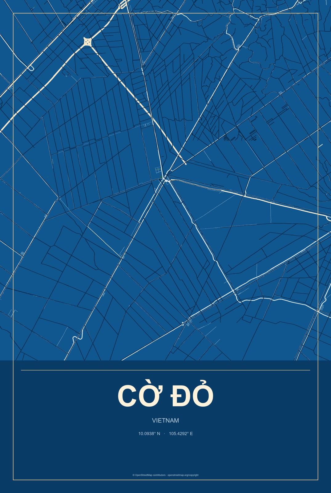Cờ Đỏ, Vietnam City Map Aluminum Sign in Harbor Cobalt style