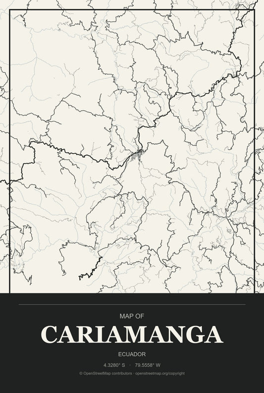 Cariamanga, Ecuador City Map Aluminum Sign in Museum Plaque style
