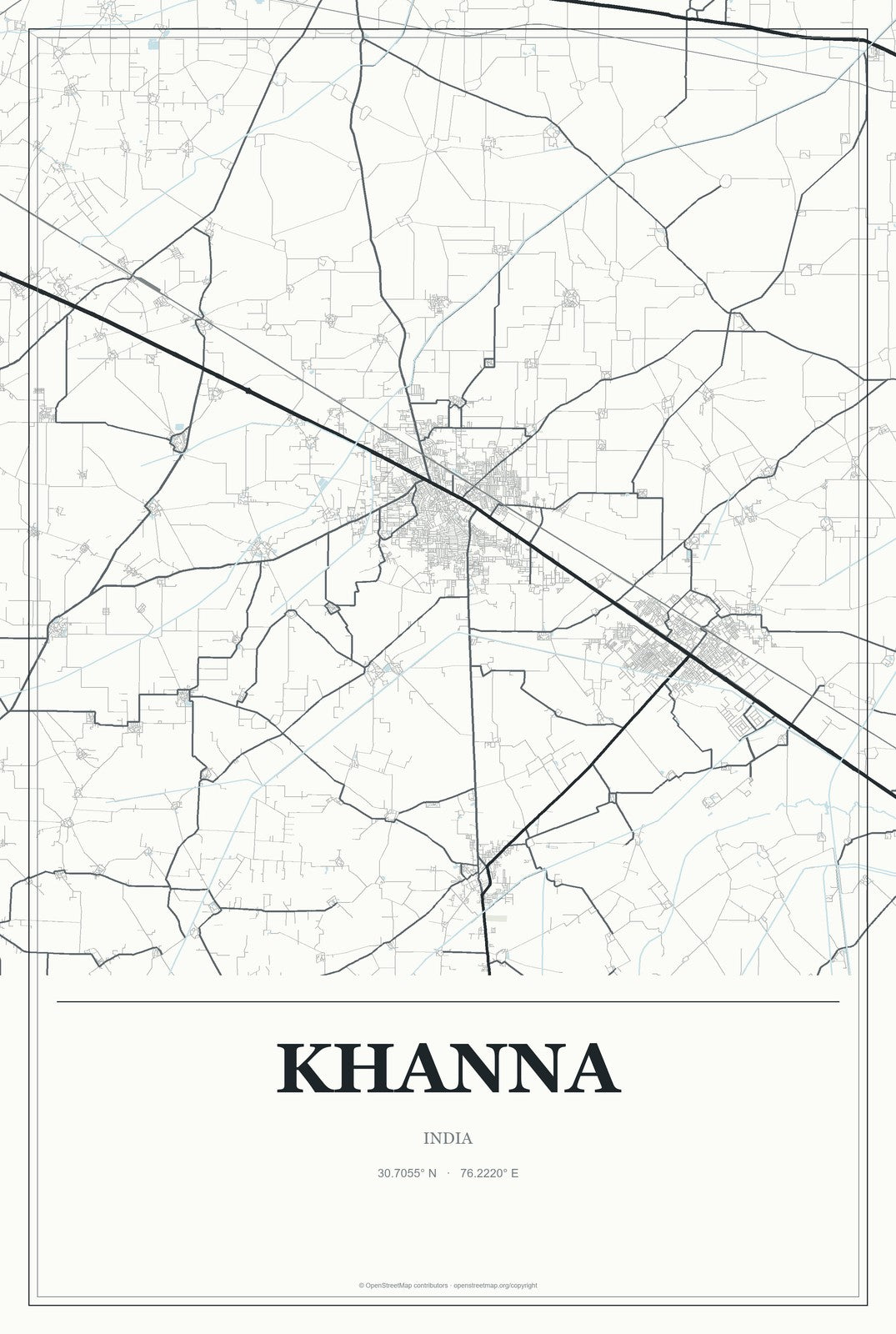 Khanna, India City Map Aluminum Sign in Gallery Air style