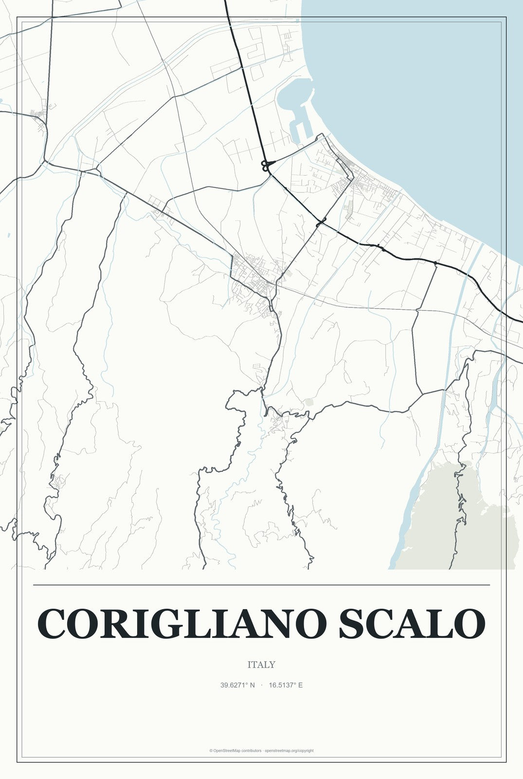 Corigliano Scalo, Italy City Map Aluminum Sign in Gallery Air style