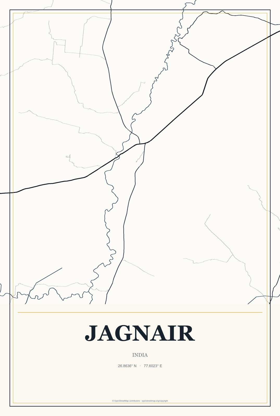 Jagnair, India City Map Aluminum Sign in Citrine Modern style