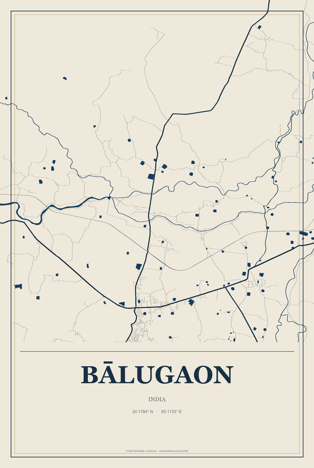Bālugaon, India City Map Aluminum Sign in Coastal Cutout style