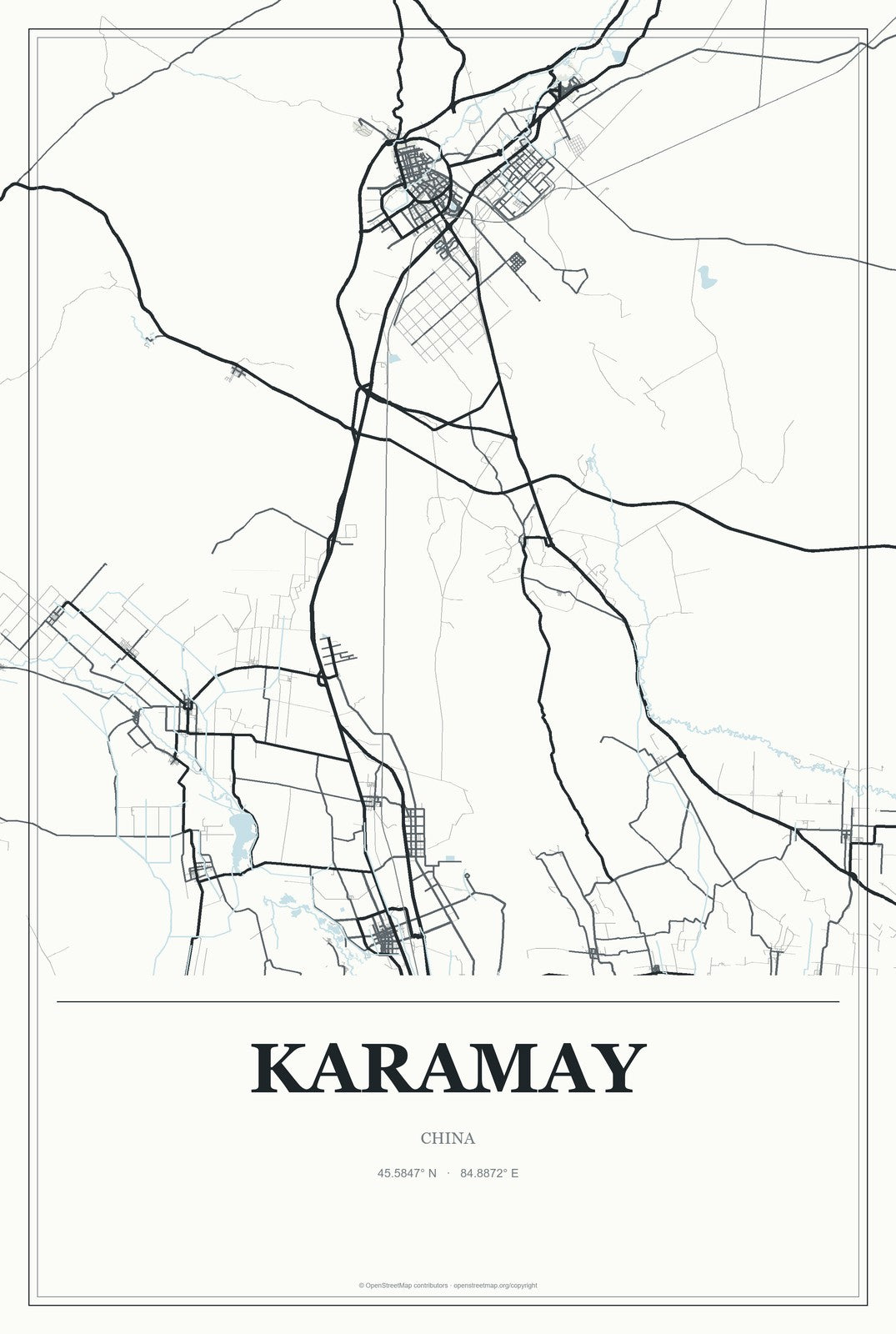 Karamay, China City Map Aluminum Sign in Gallery Air style
