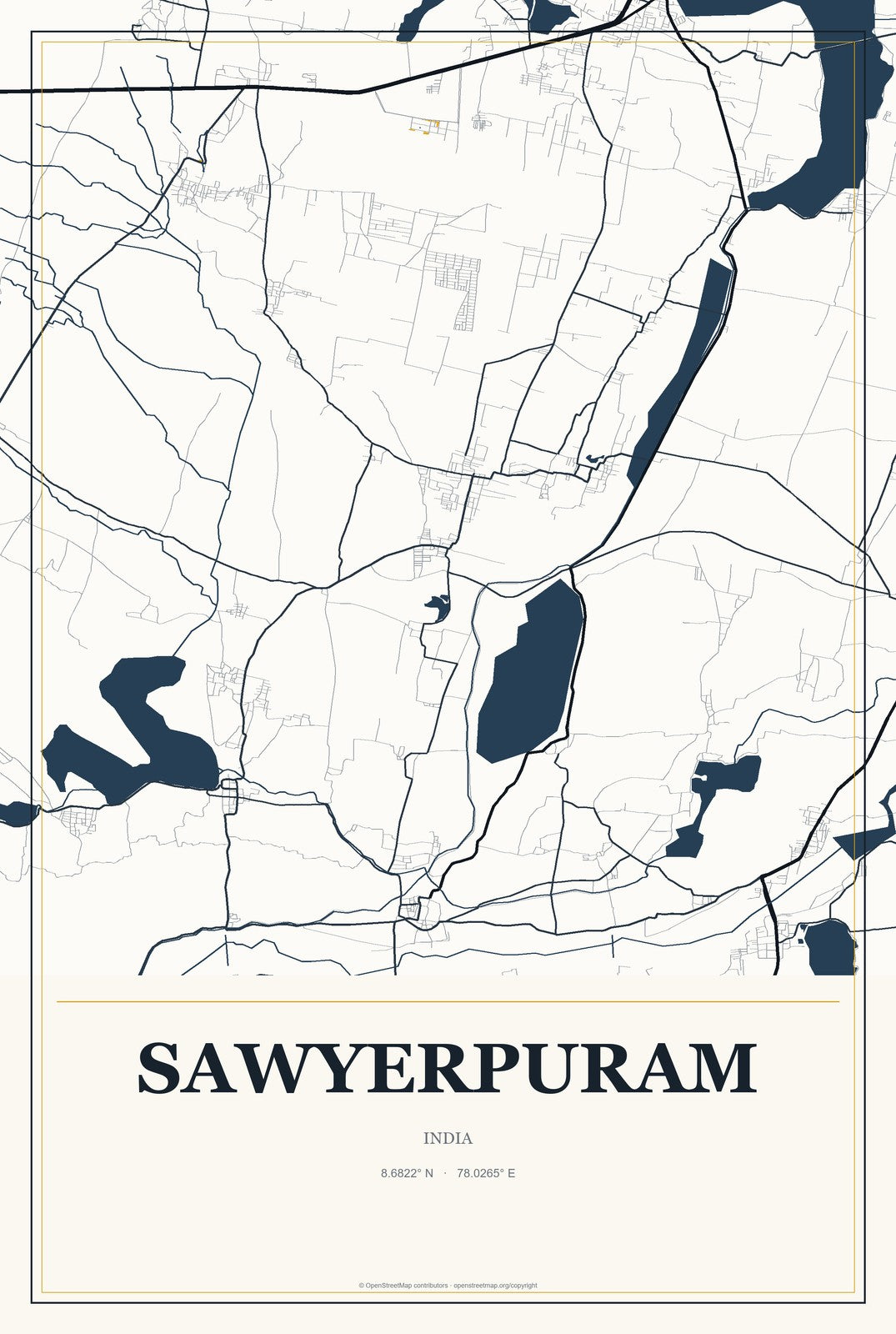 Sawyerpuram, India City Map Aluminum Sign in Citrine Modern style