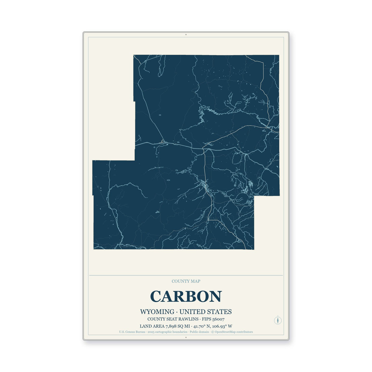Carbon County, Wyoming Map Aluminum Sign in Coastal Cutout style