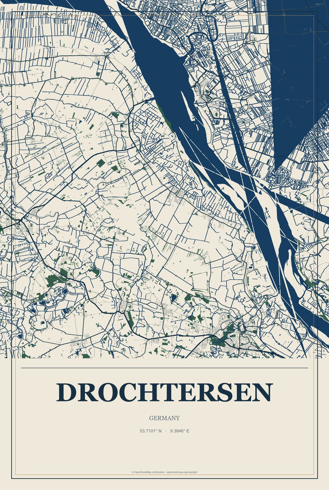 Drochtersen, Germany City Map Aluminum Sign in Coastal Cutout style