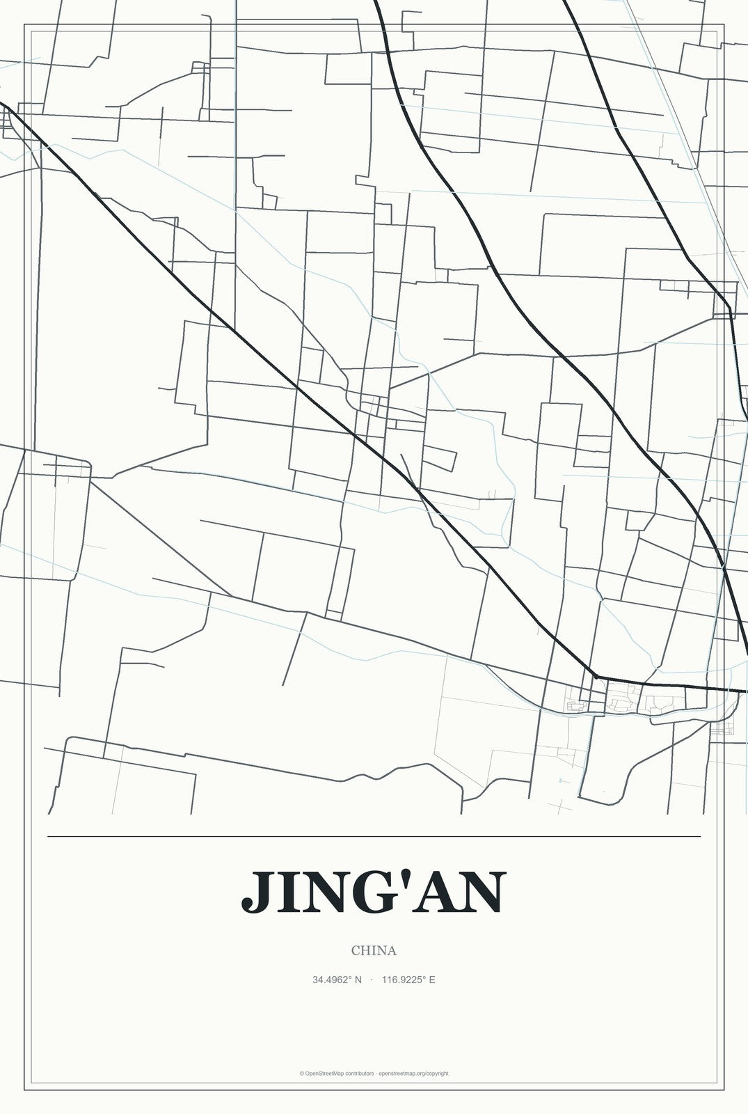 Jing'an, China City Map Aluminum Sign in Gallery Air style