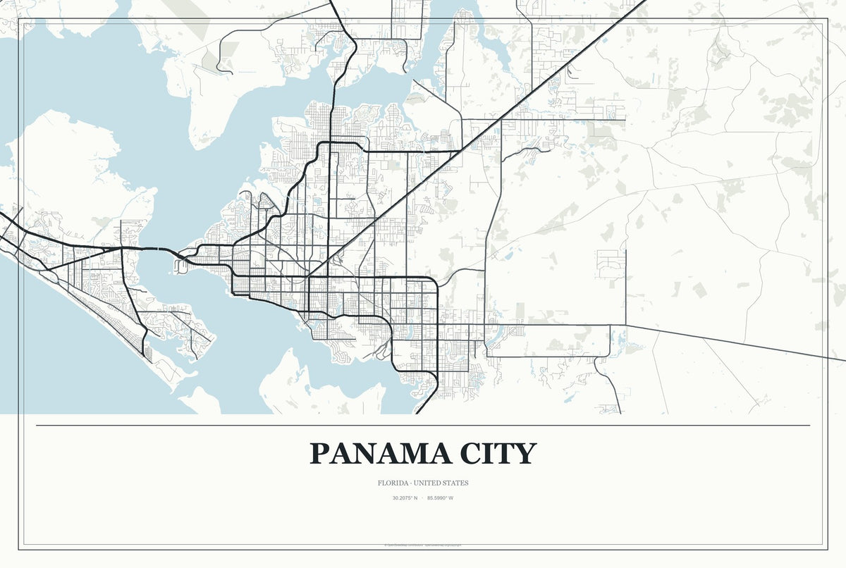 Panama City, Florida City Map Aluminum Sign in Gallery Air style