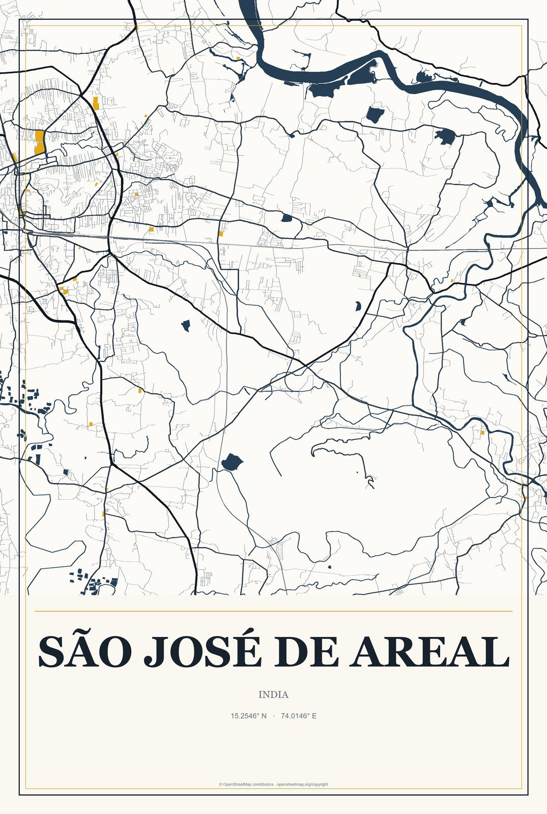 São José de Areal, India City Map Aluminum Sign in Citrine Modern style