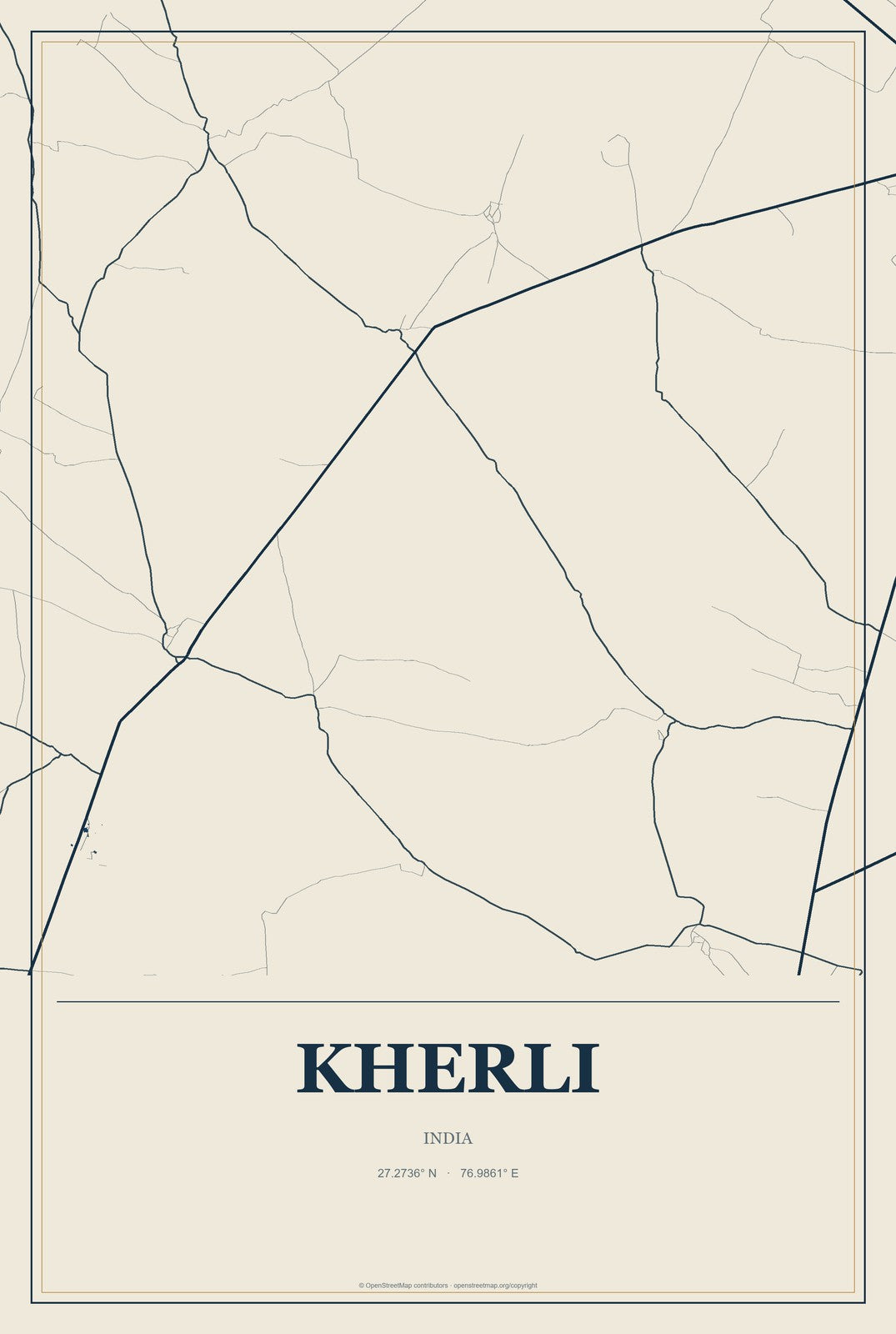 Kherli, India City Map Aluminum Sign in Coastal Cutout style
