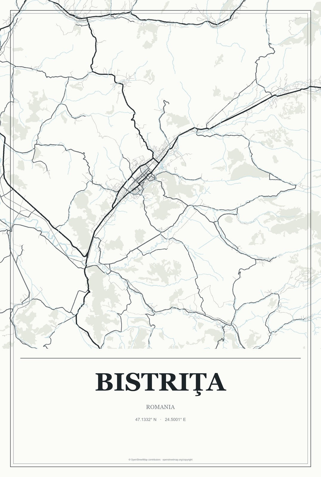 Bistriţa, Romania City Map Aluminum Sign in Gallery Air style