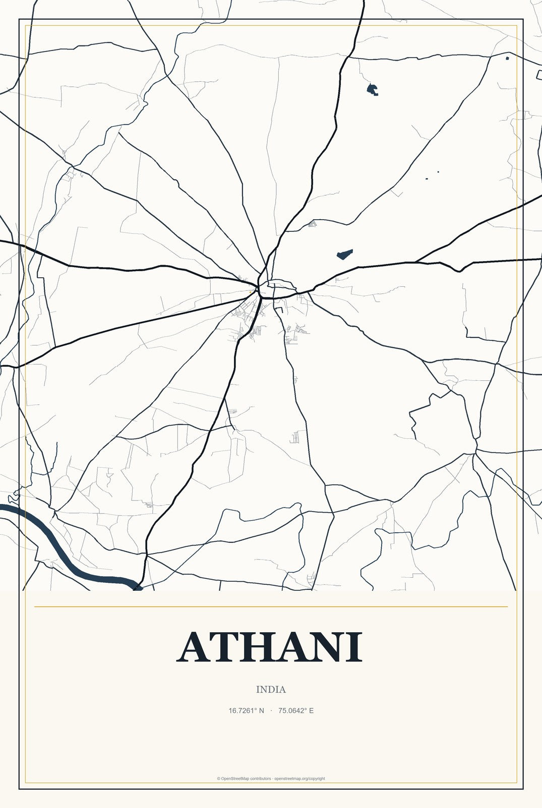 Athani, India City Map Aluminum Sign in Citrine Modern style