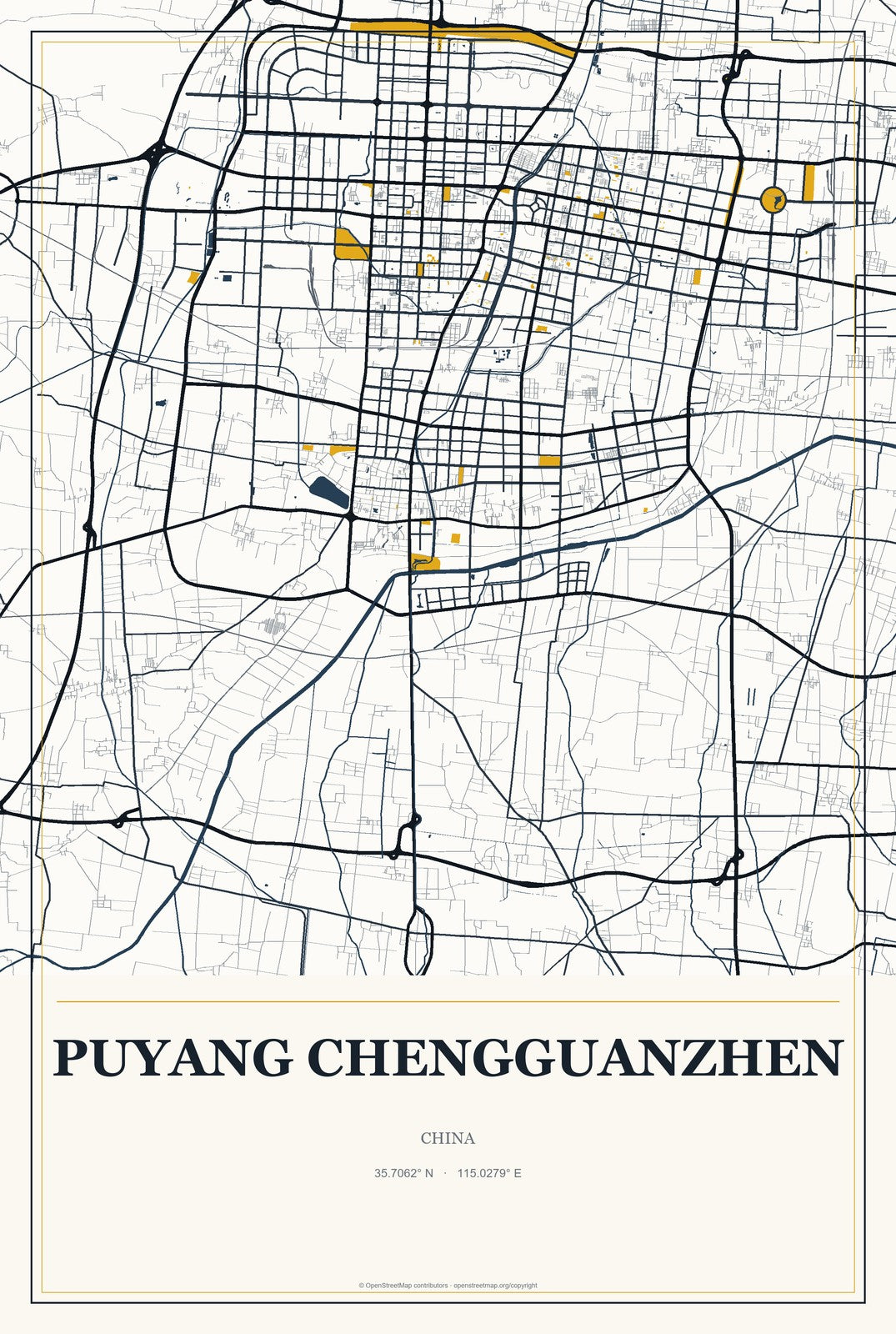 Puyang Chengguanzhen, China City Map Aluminum Sign in Citrine Modern style