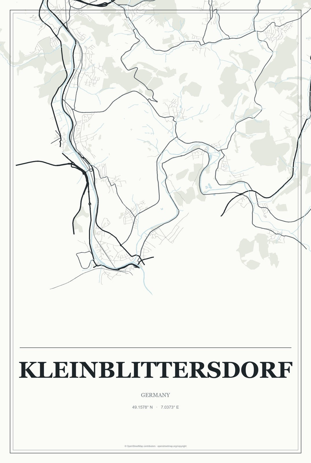 Kleinblittersdorf, Germany City Map Aluminum Sign in Gallery Air style