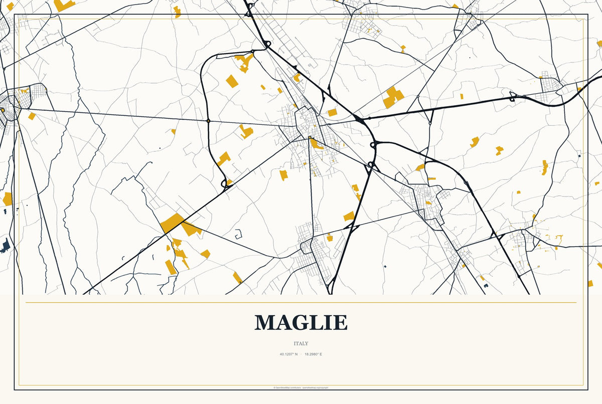 Maglie, Italy City Map Aluminum Sign in Citrine Modern style