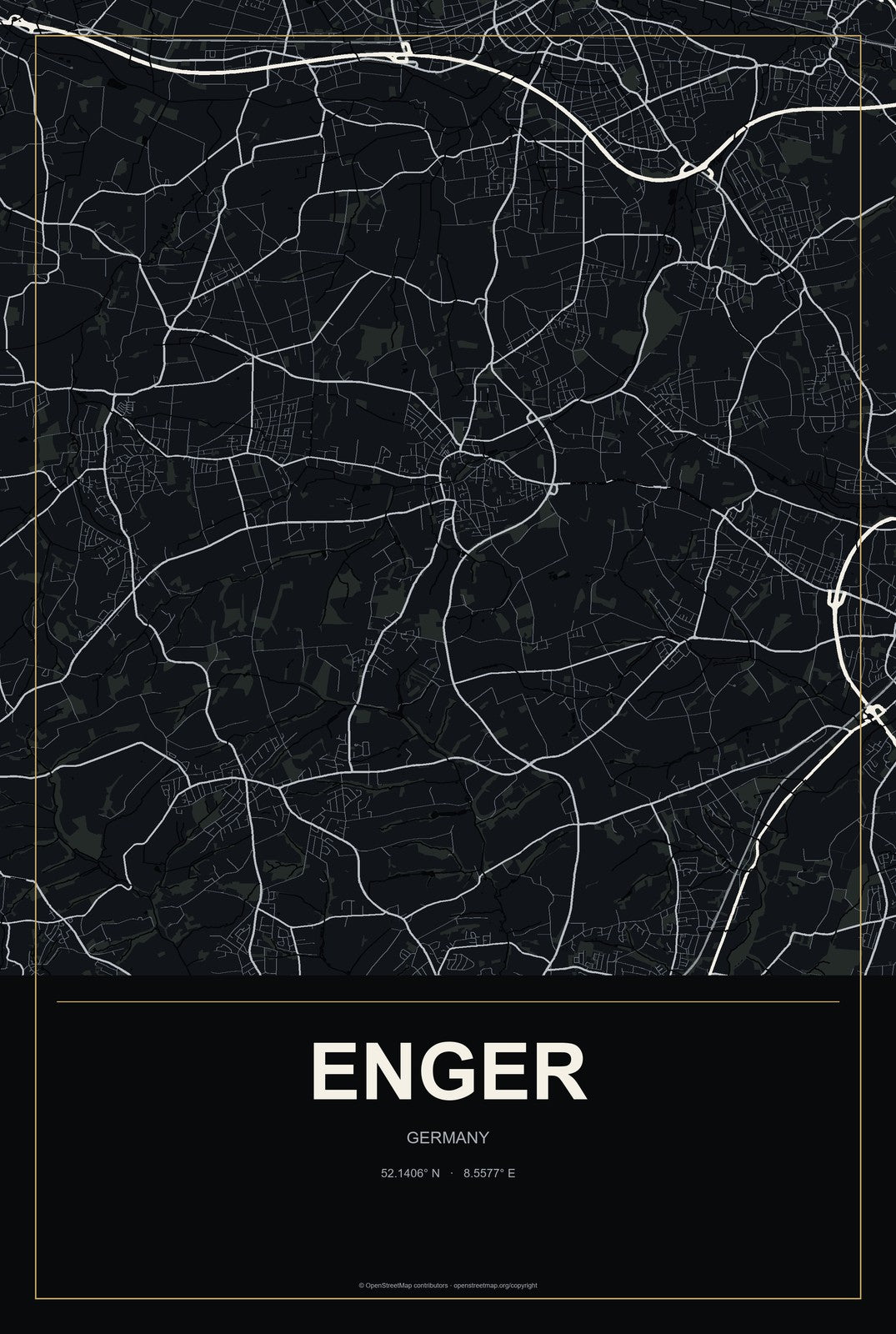 Enger, Germany City Map Aluminum Sign in Metropolitan Noir style