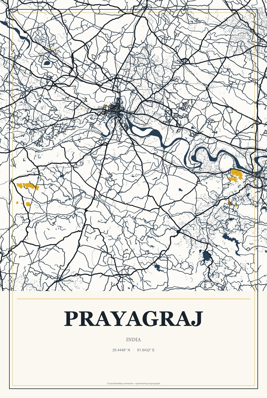 Prayagraj, India City Map Aluminum Sign in Citrine Modern style