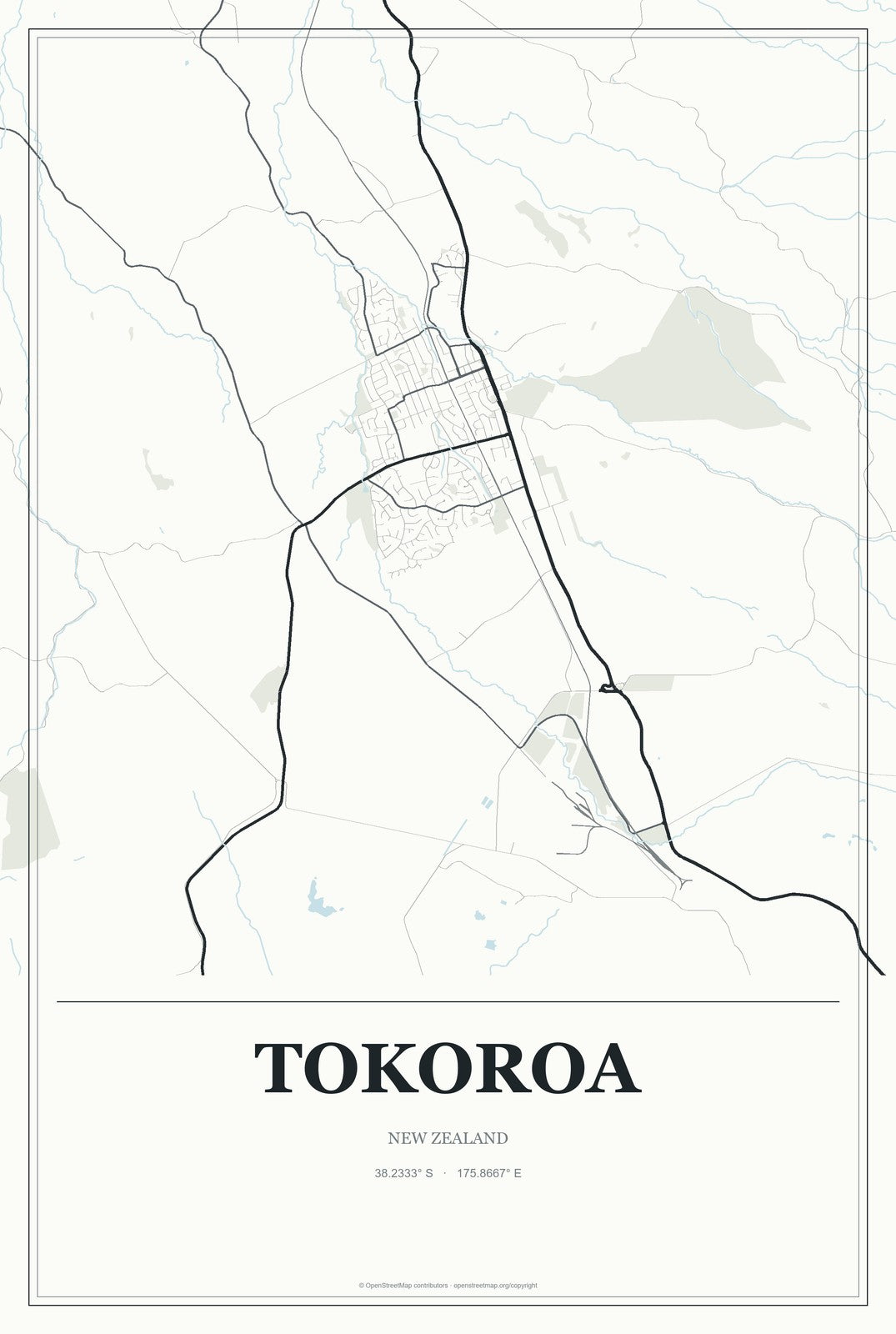 Tokoroa, New Zealand City Map Aluminum Sign in Gallery Air style
