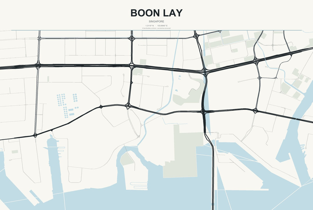 Boon Lay, Singapore City Map Aluminum Sign in Headline Atlas style
