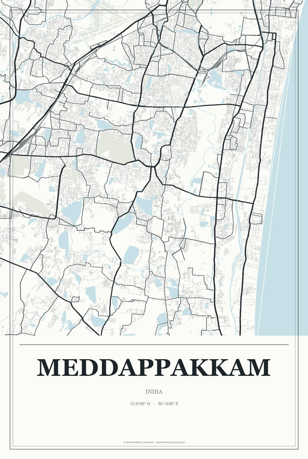 Meddappakkam, India City Map Aluminum Sign in Gallery Air style