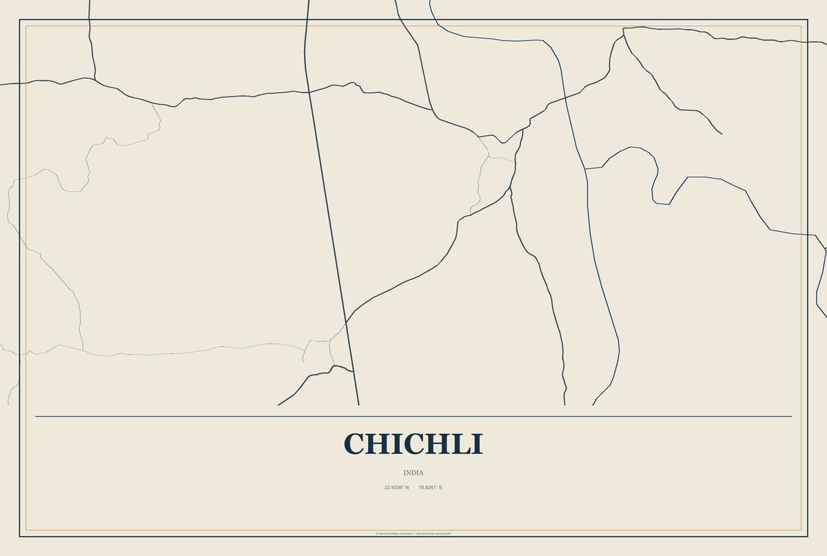 Chichli, India City Map Aluminum Sign in Coastal Cutout style