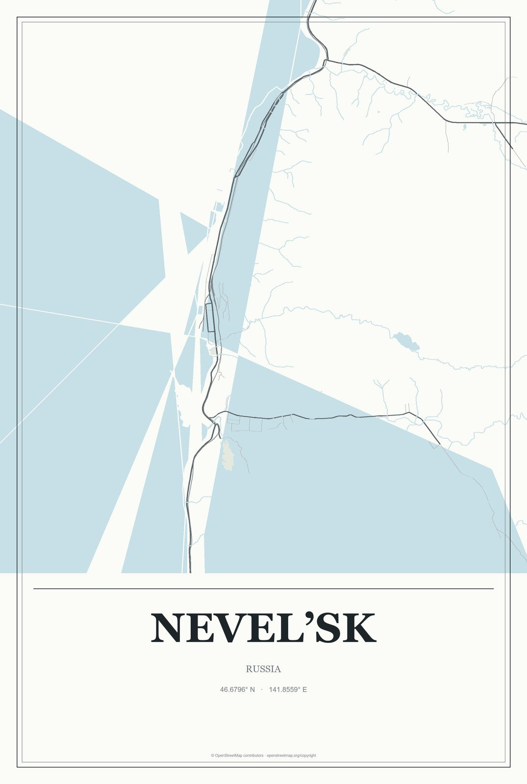 Nevel’sk, Russia City Map Aluminum Sign in Gallery Air style