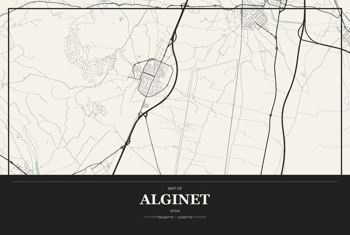 Alginet, Spain City Map Aluminum Sign in Museum Plaque style