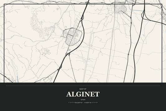 Alginet, Spain City Map Aluminum Sign in Museum Plaque style