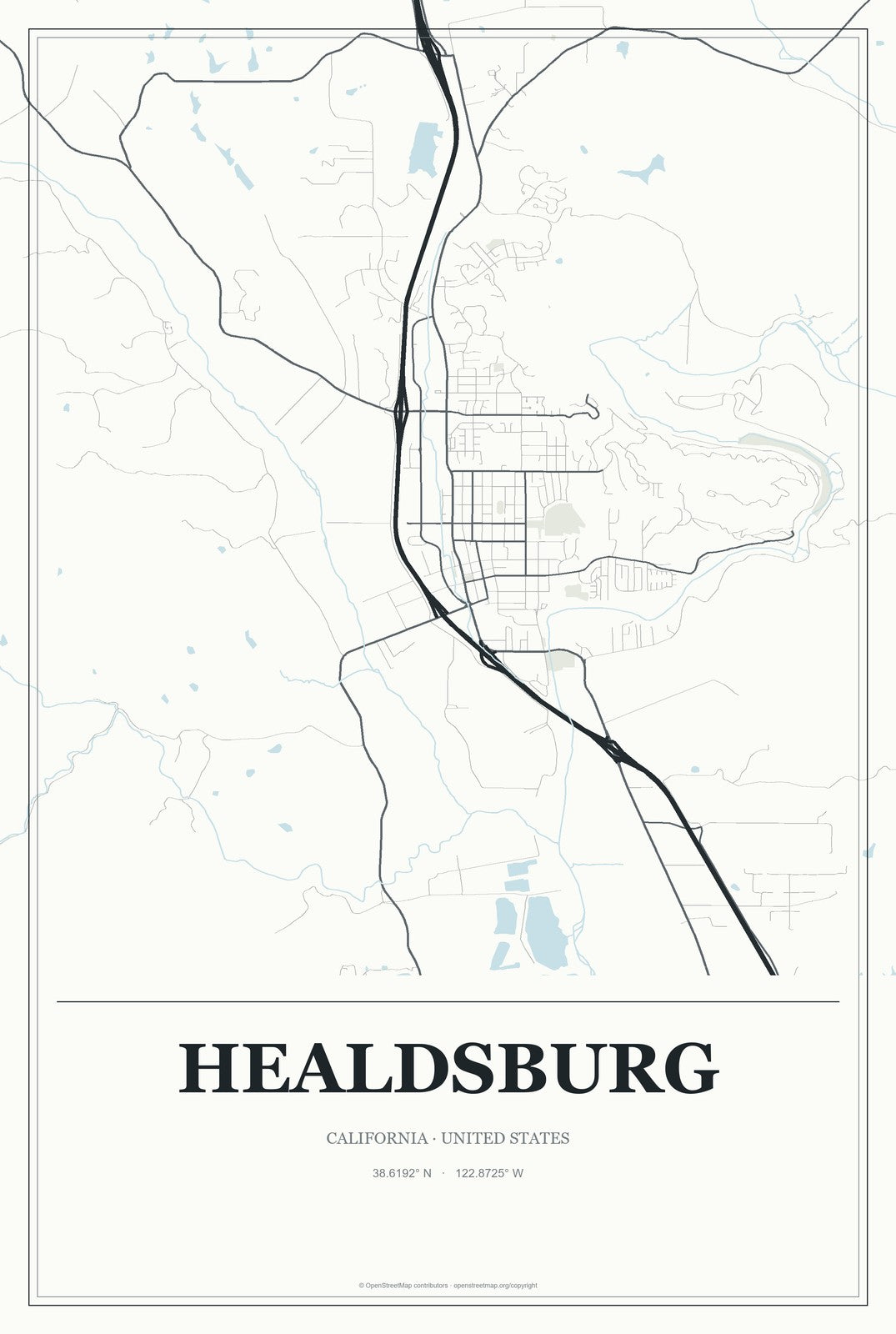 Healdsburg, California City Map Aluminum Sign in Gallery Air style