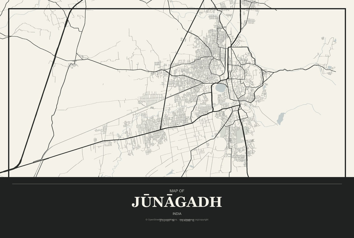 Jūnāgadh, India City Map Aluminum Sign in Museum Plaque style