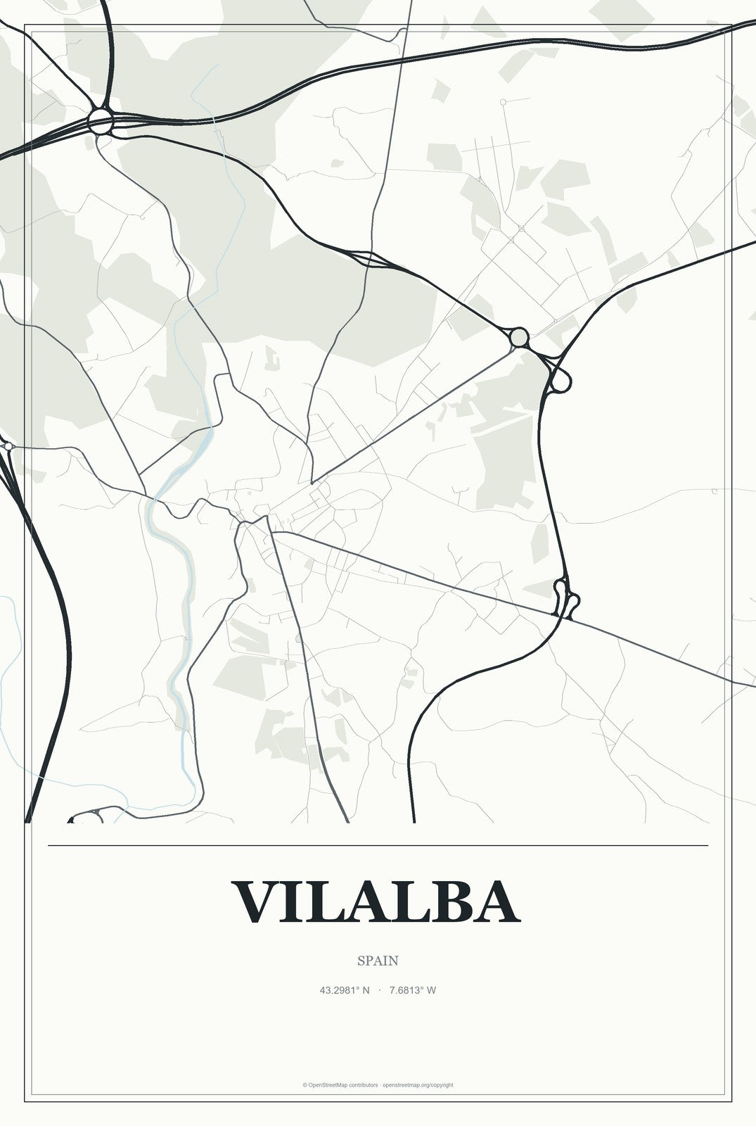 Vilalba, Spain City Map Aluminum Sign in Gallery Air style