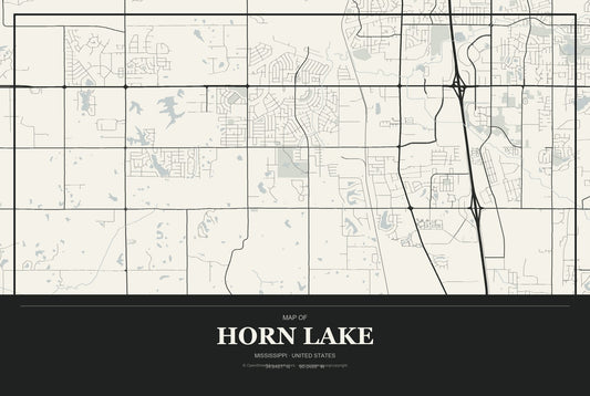 Horn Lake, Mississippi City Map Aluminum Sign in Museum Plaque style