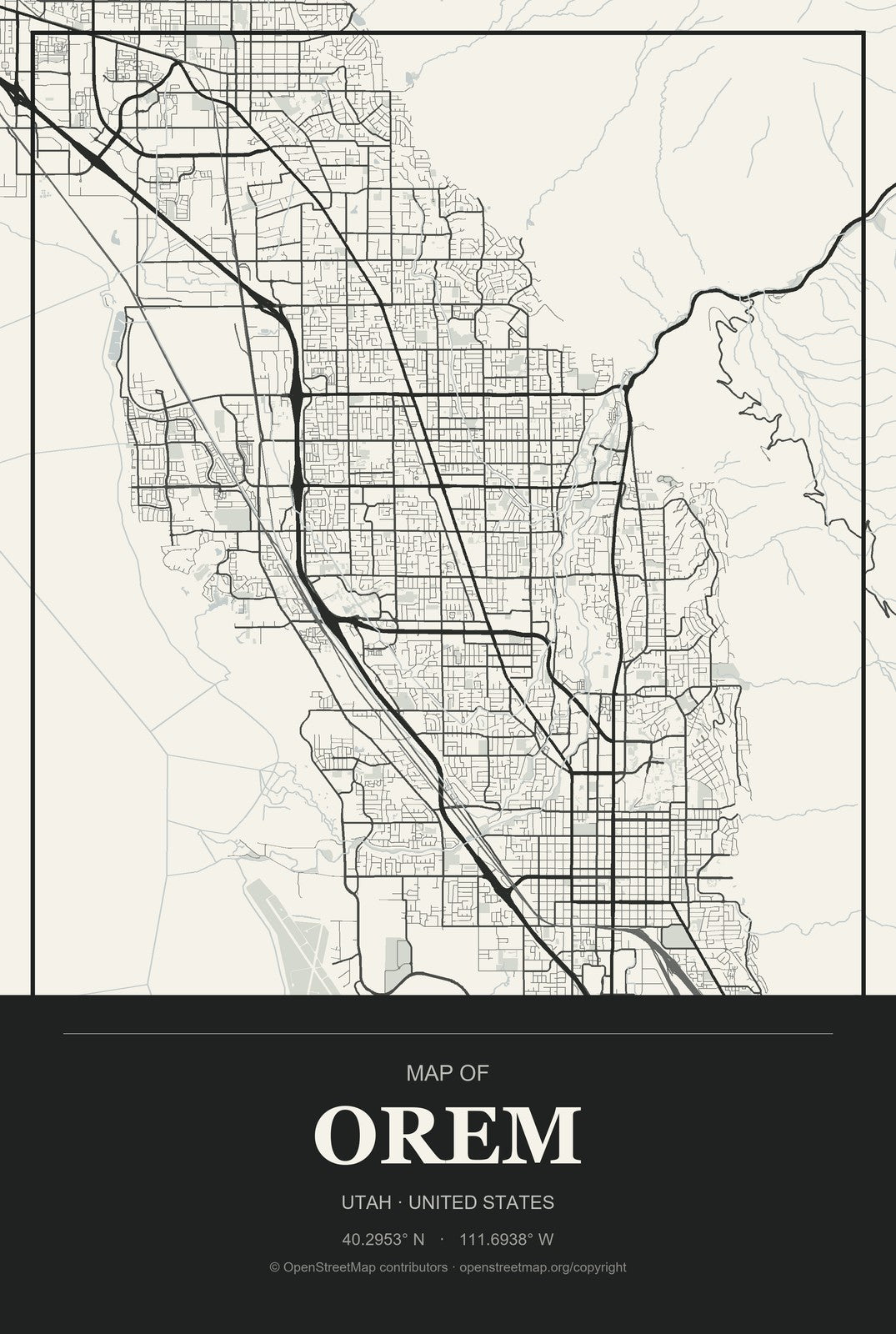 Orem, Utah City Map Aluminum Sign in Museum Plaque style