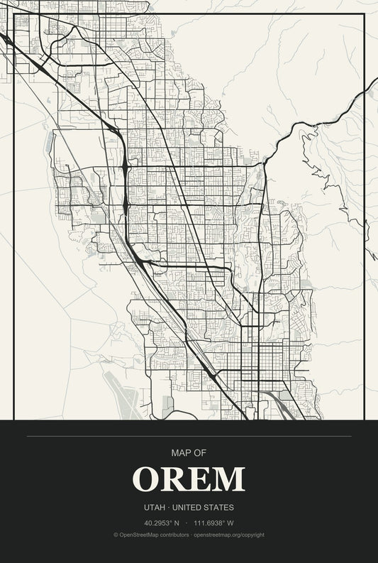 Orem, Utah City Map Aluminum Sign in Museum Plaque style
