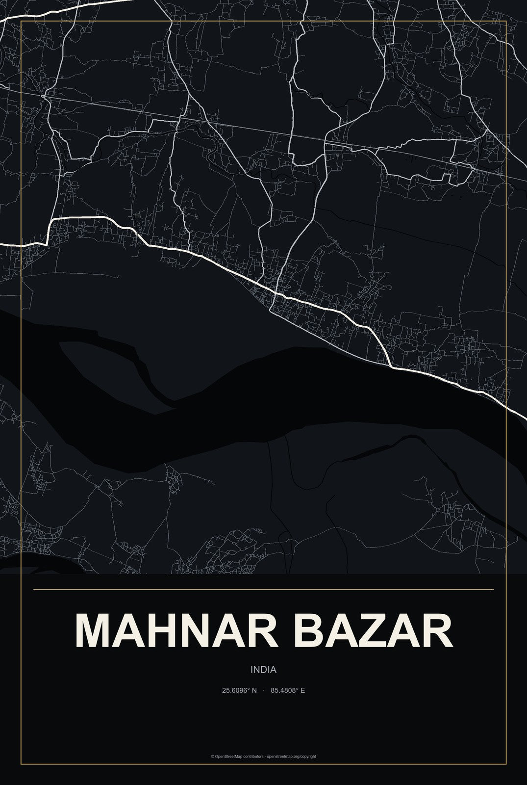 Mahnar Bazar, India City Map Aluminum Sign in Metropolitan Noir style