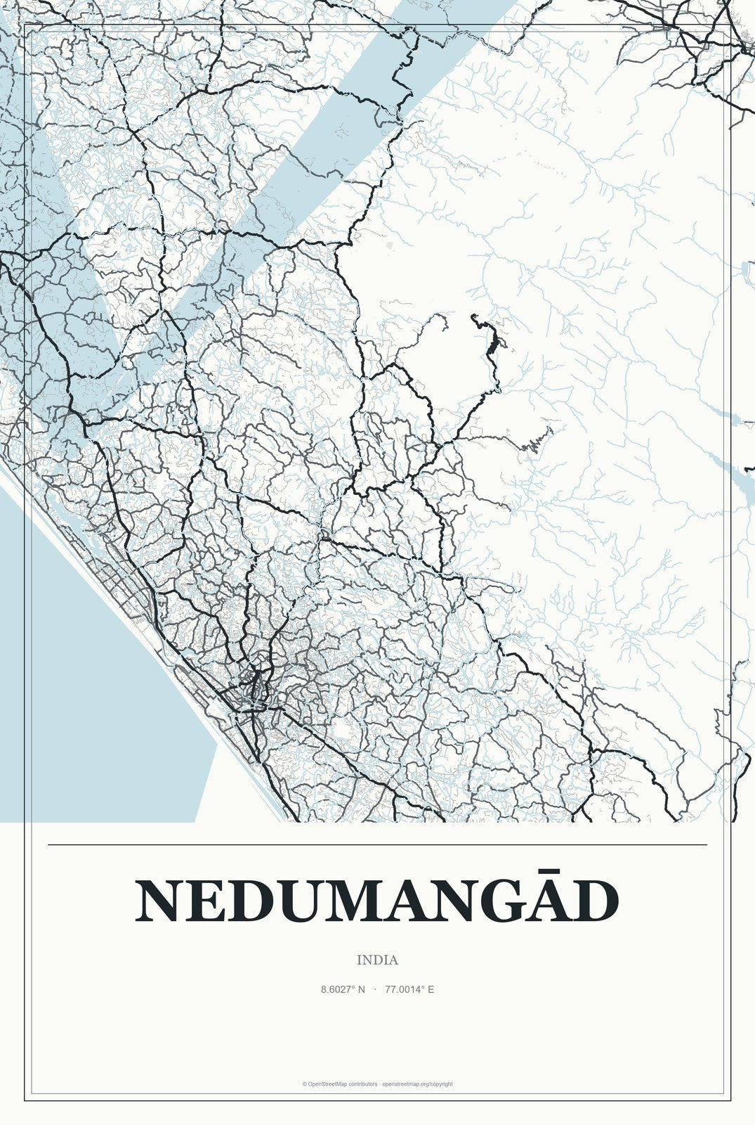 Nedumangād, India City Map Aluminum Sign in Gallery Air style