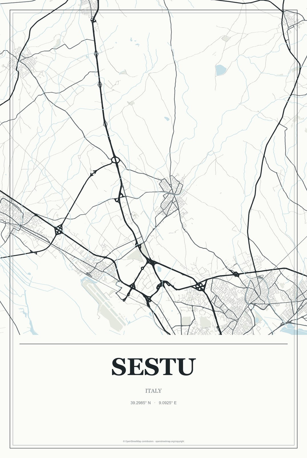 Sestu, Italy City Map Aluminum Sign in Gallery Air style