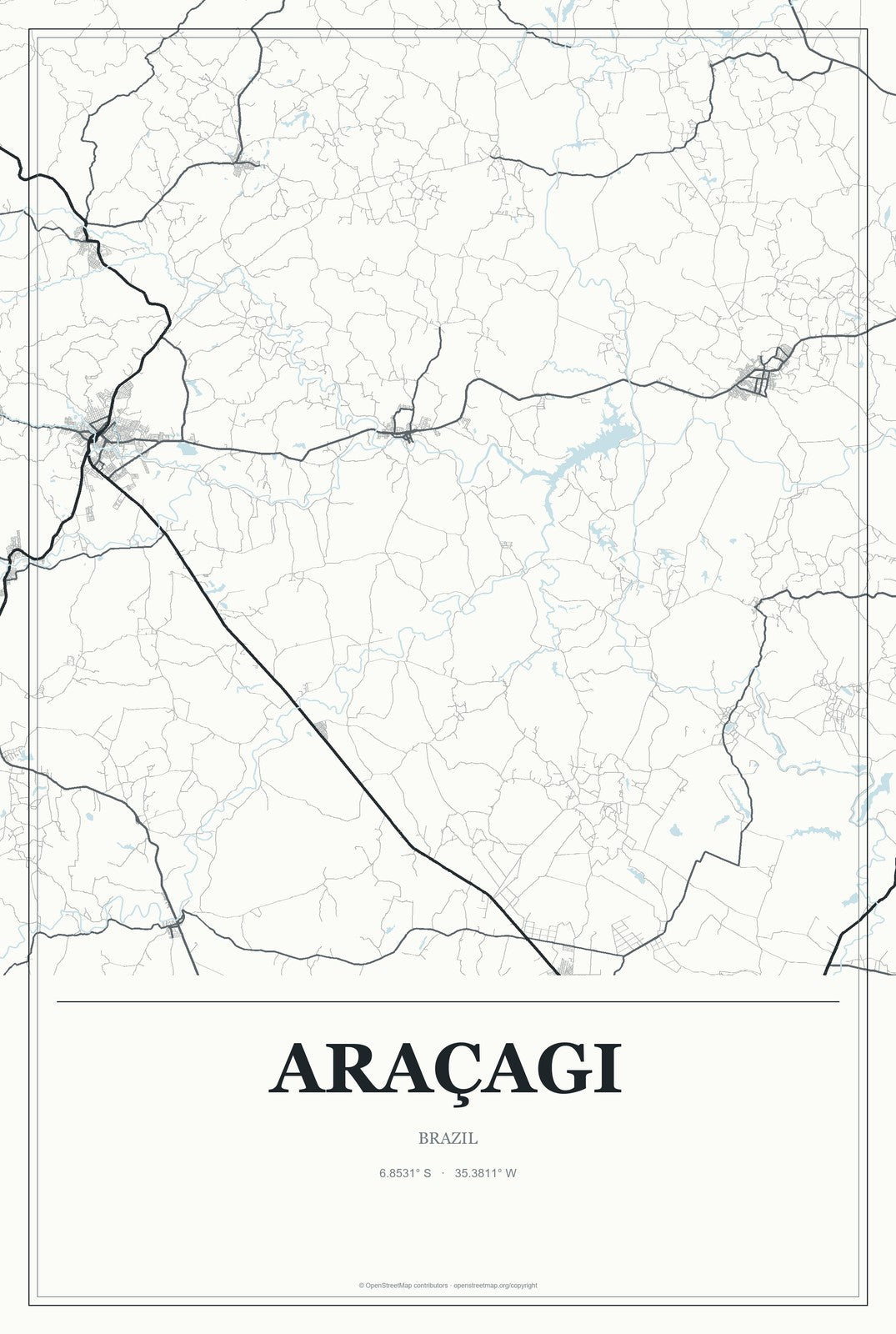 Araçagi, Brazil City Map Aluminum Sign in Gallery Air style
