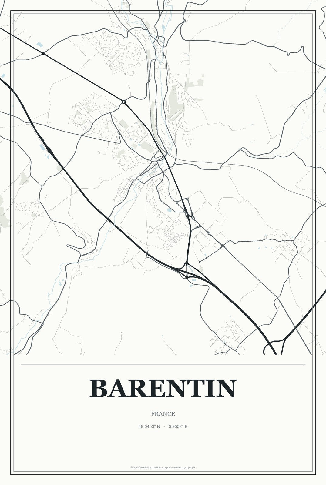 Barentin, France City Map Aluminum Sign in Gallery Air style
