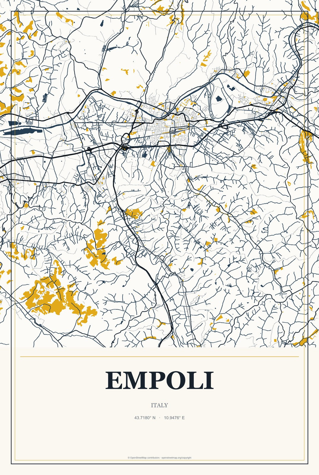 Empoli, Italy City Map Aluminum Sign in Citrine Modern style