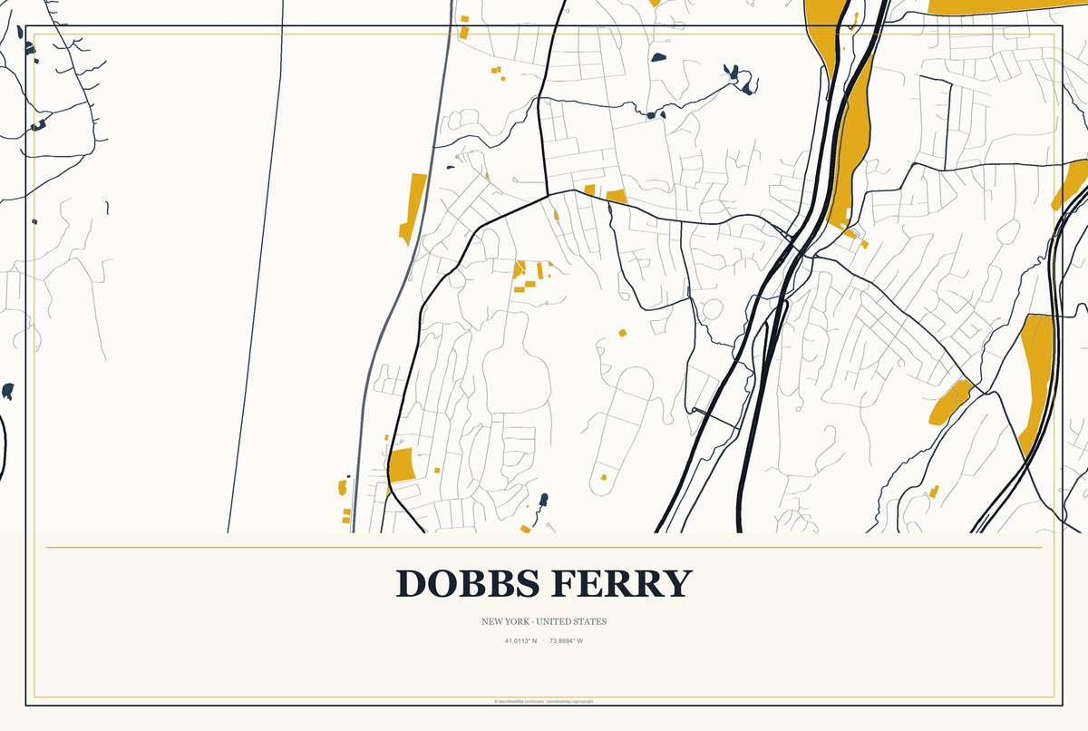 Dobbs Ferry, New York City Map Aluminum Sign in Citrine Modern style