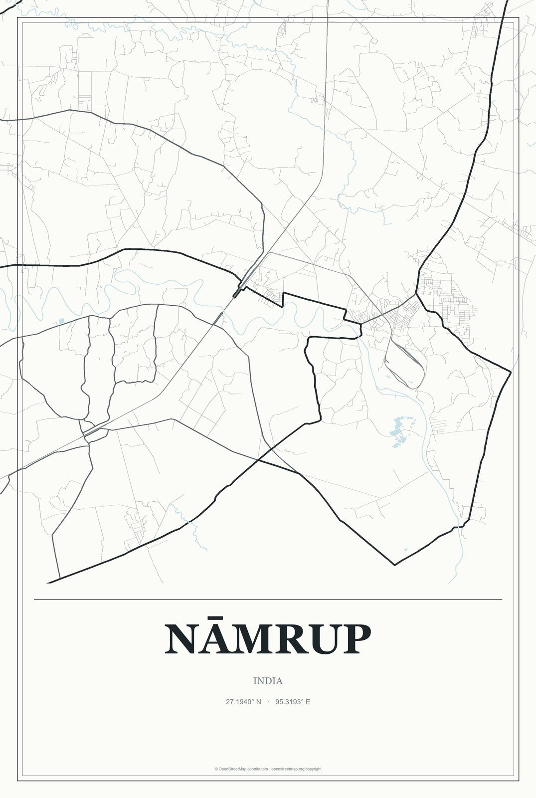 Nāmrup, India City Map Aluminum Sign in Gallery Air style