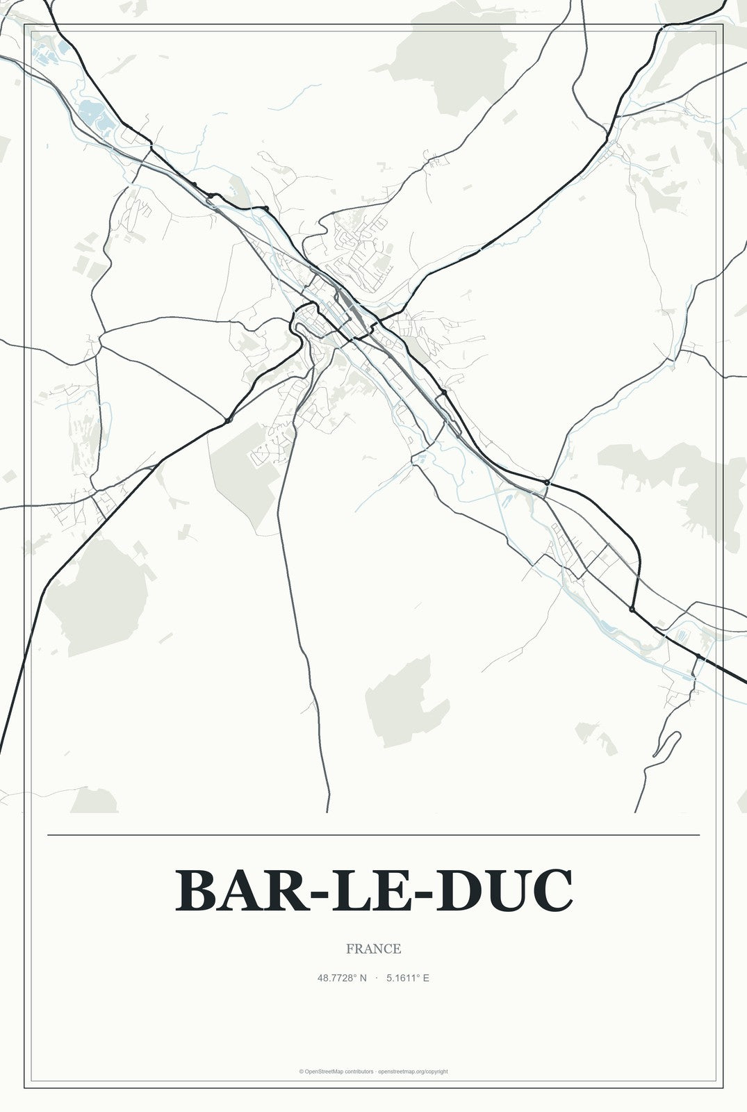 Bar-le-Duc, France City Map Aluminum Sign in Gallery Air style