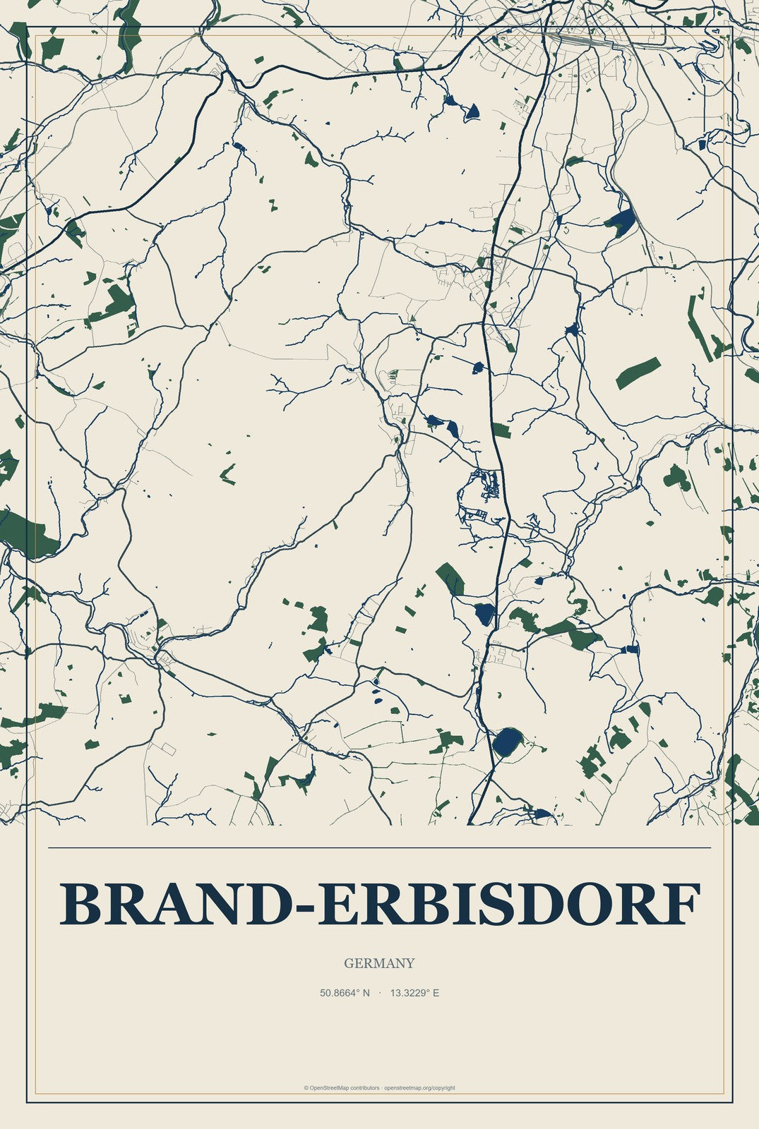 Brand-Erbisdorf, Germany City Map Aluminum Sign in Coastal Cutout style