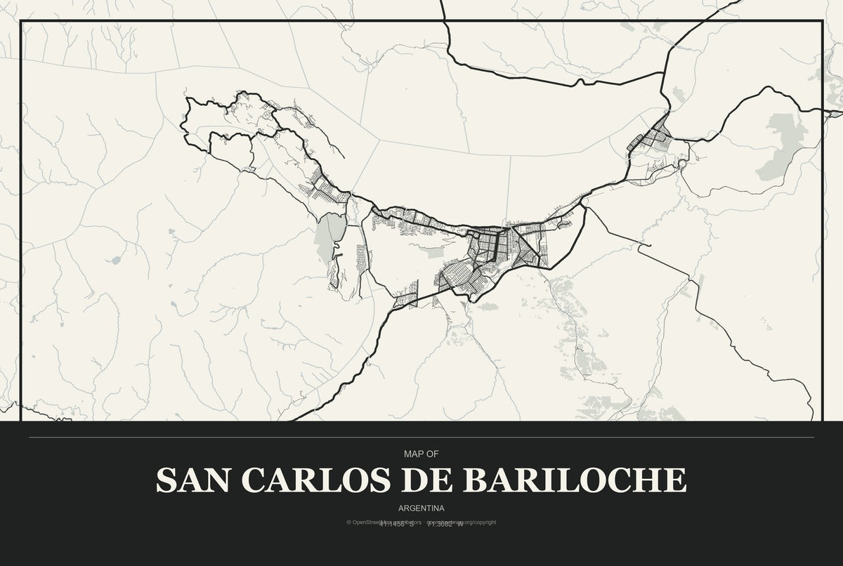San Carlos de Bariloche, Argentina City Map Aluminum Sign in Museum Plaque style
