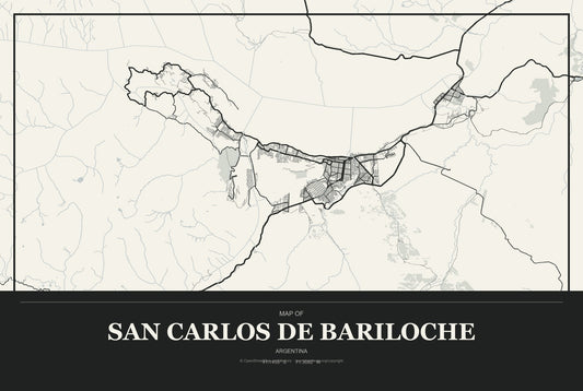 San Carlos de Bariloche, Argentina City Map Aluminum Sign in Museum Plaque style