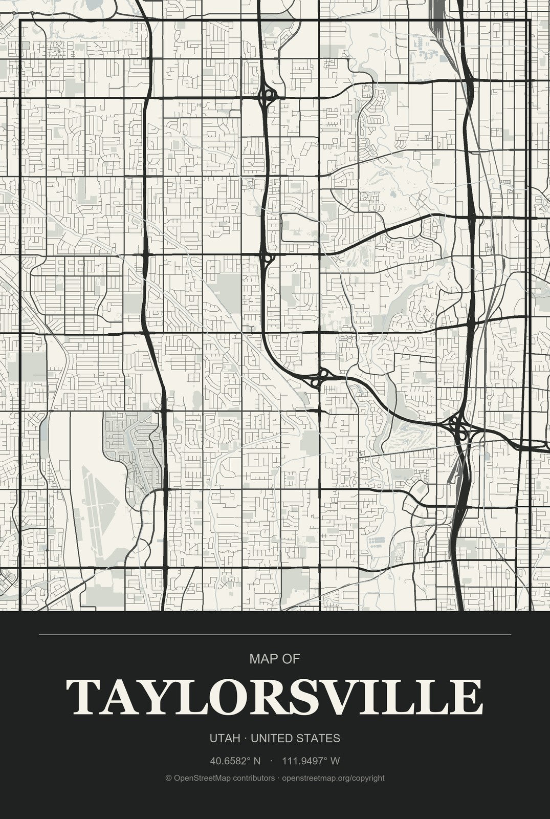 Taylorsville, Utah City Map Aluminum Sign in Museum Plaque style